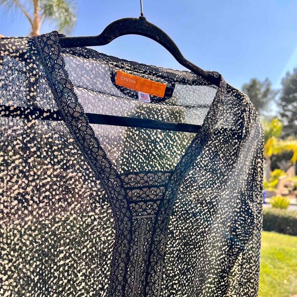 Cynthia Cynthia Steffe Silk Sheer Blouse Black Lace Long Sleeve Top Size Large - Picture 4 of 5